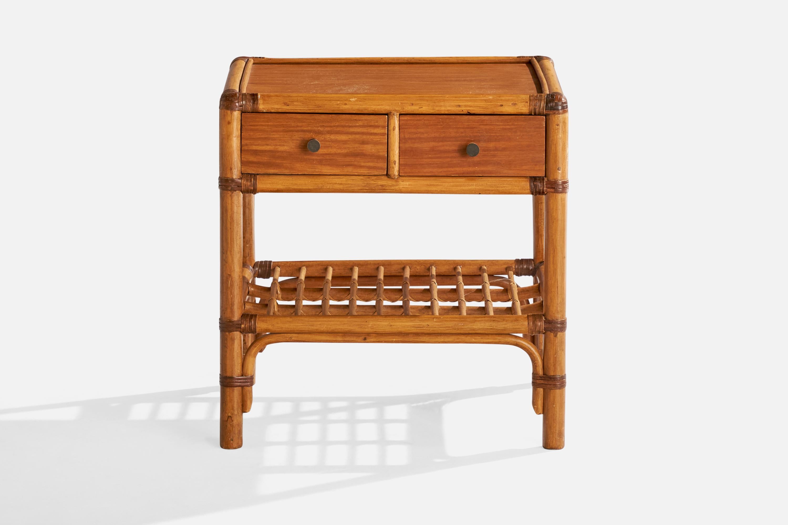 Late 20th Century Kenneth Bergenblad, Nightstands, Bamboo, Wood, Rattan, Brass, Sweden, 1976 For Sale