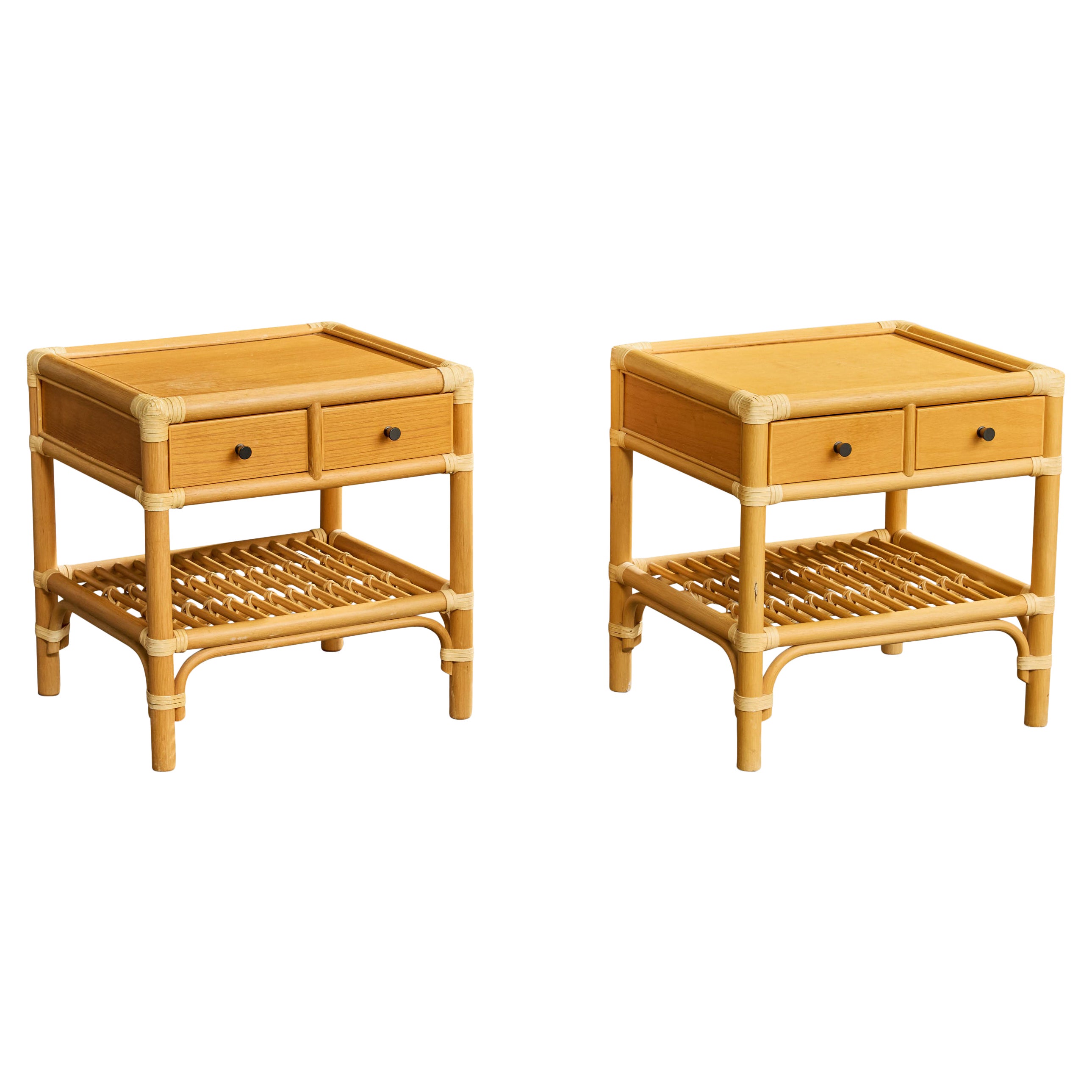 Kenneth Bergenblad, Comodini, bambù, legno, rattan, ottone, Svezia, 1976