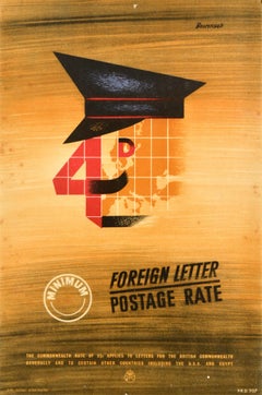 Original Vintage General Post Office Poster Foreign Letter Postage Rate GPO