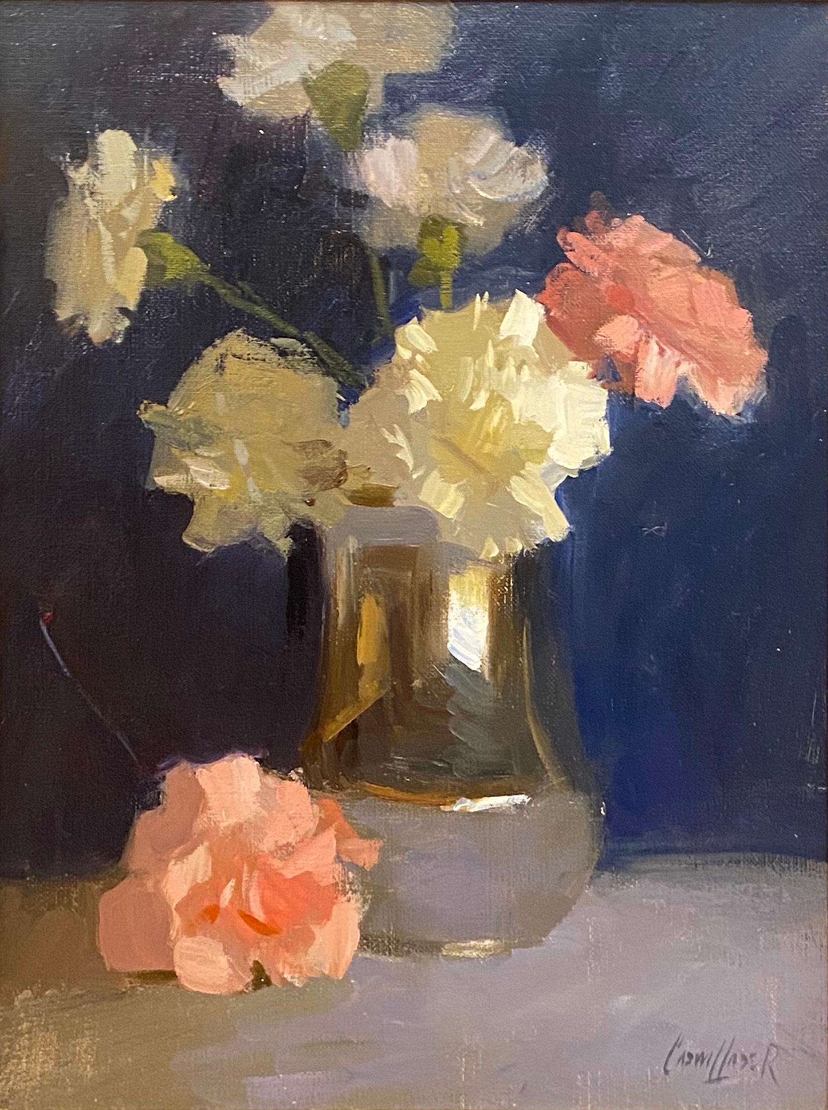 Kenneth Cadwallader Still-Life Painting - Carnations and Silver