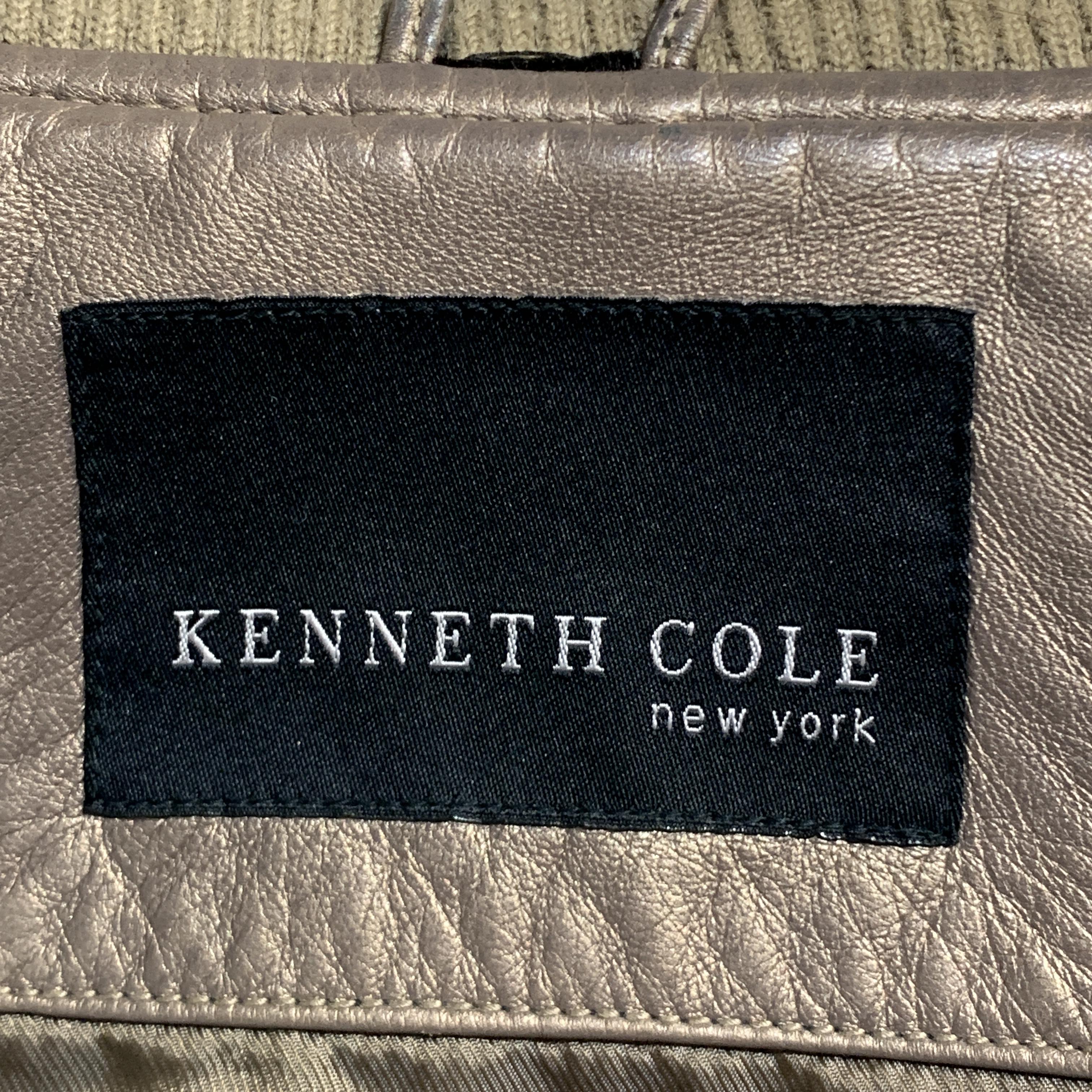 KENNETH COLE 42 Gold Metallic Leather Zip Up Vintage Bomber Style Jacket 1