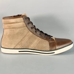 KENNETH COLE Size 9 Caden Brown Perforated Suede High Top Sneakers