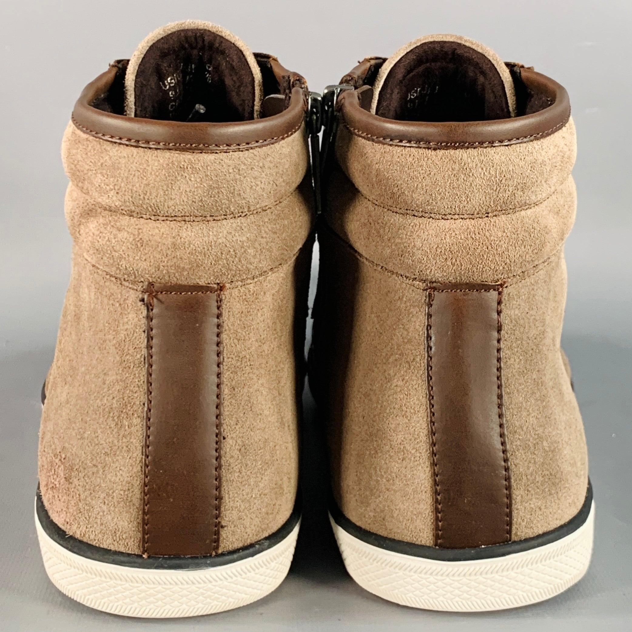 KENNETH COLE Size 9 Caden Brown Perforated Suede High Top Sneakers In Excellent Condition For Sale In San Francisco, CA