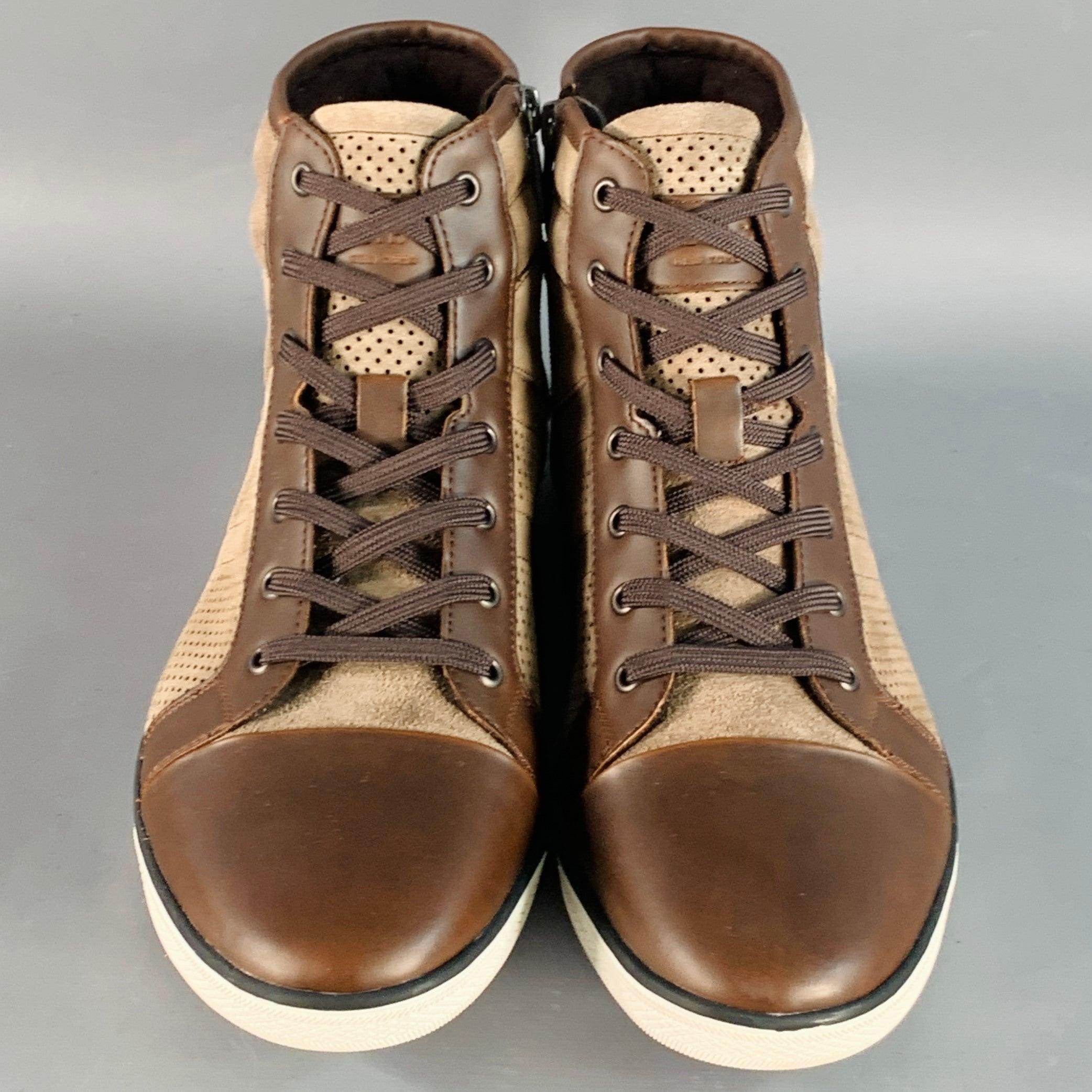 Men's KENNETH COLE Size 9 Caden Brown Perforated Suede High Top Sneakers For Sale