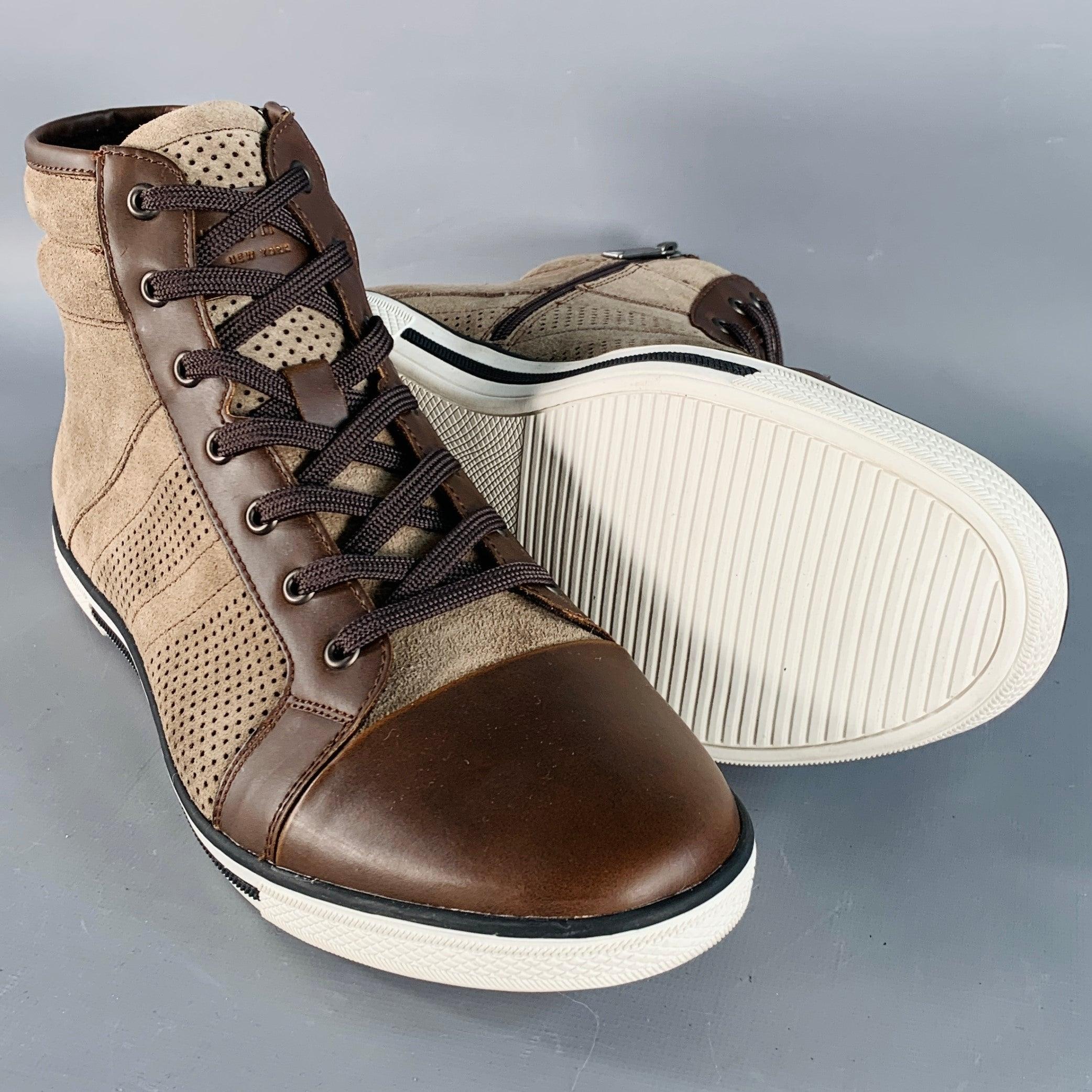 KENNETH COLE Size 9 Caden Brown Perforated Suede High Top Sneakers For Sale 1
