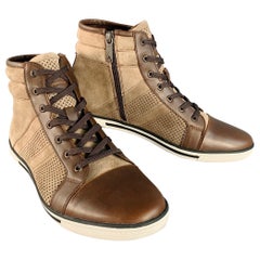 KENNETH COLE Size 9 Caden Brown Perforated Suede High Top Sneakers