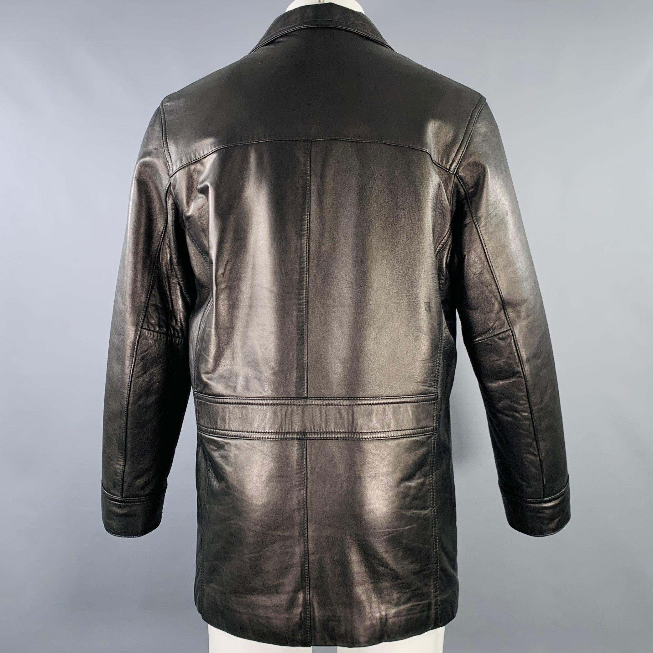 KENNETH COLE Size S Black Leather Single Breasted Coat In Excellent Condition For Sale In San Francisco, CA