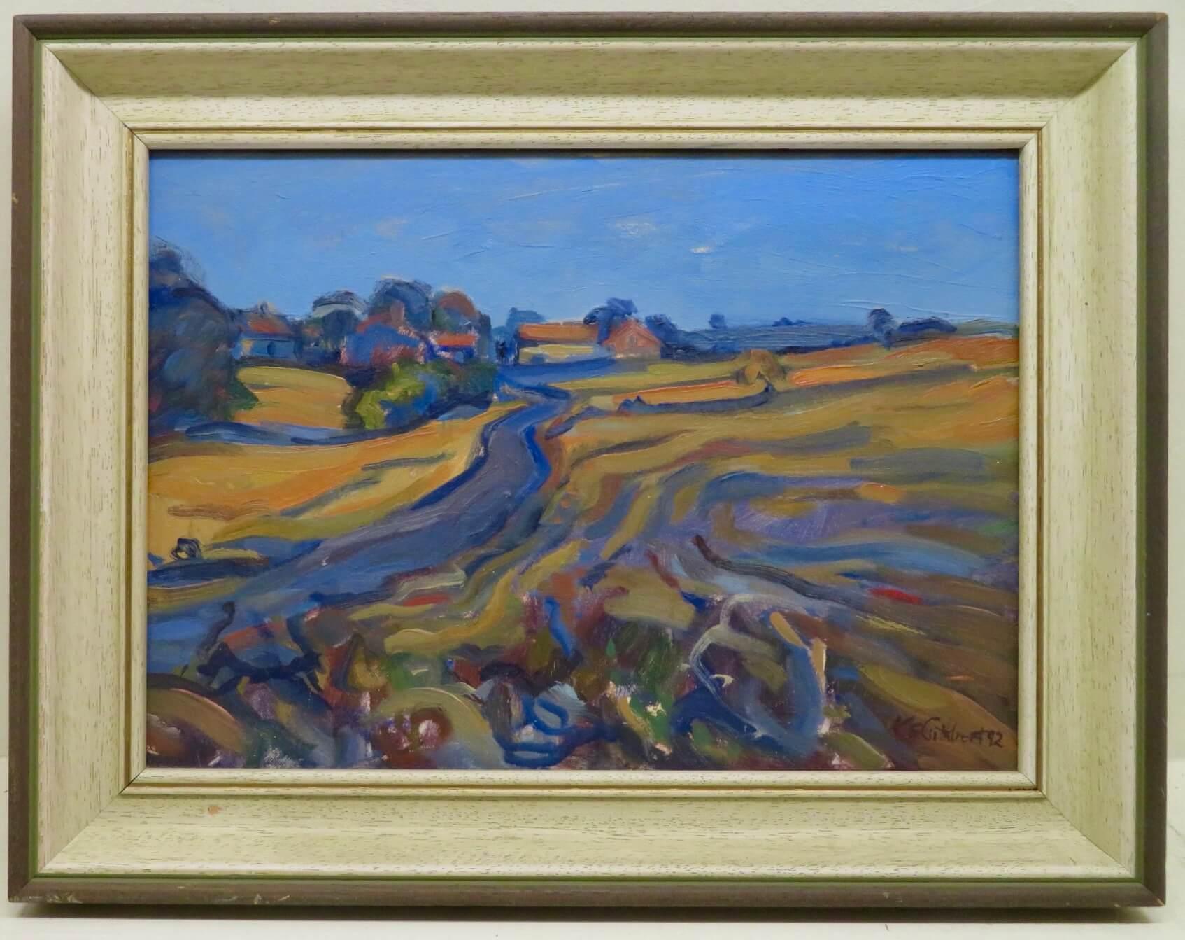 Landscape Painting di Kenneth Cuthbert - Colorato dipinto a olio francese POST-IMPRESSIONISTA DORDOGNE FRANCIA anni '80 circa