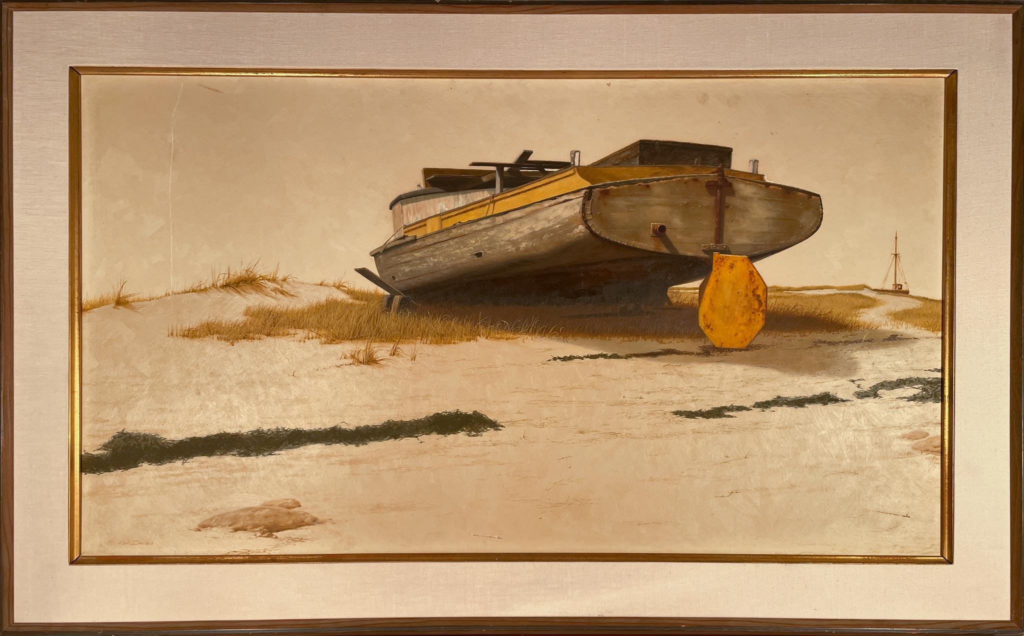 Boot angedockt an der Küste – Painting von Kenneth Davies