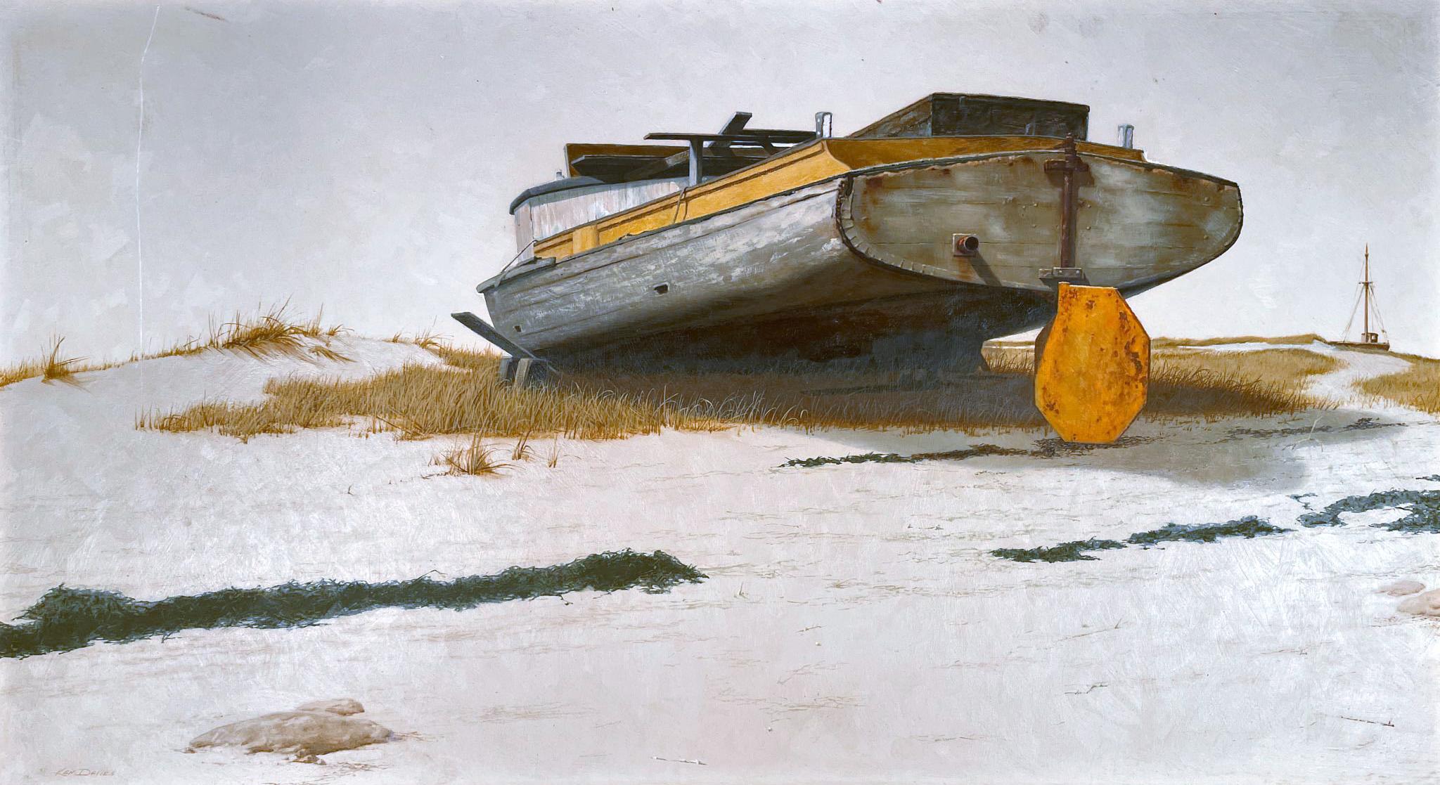 Kenneth Davies Landscape Painting - Boat Docked On The Shore