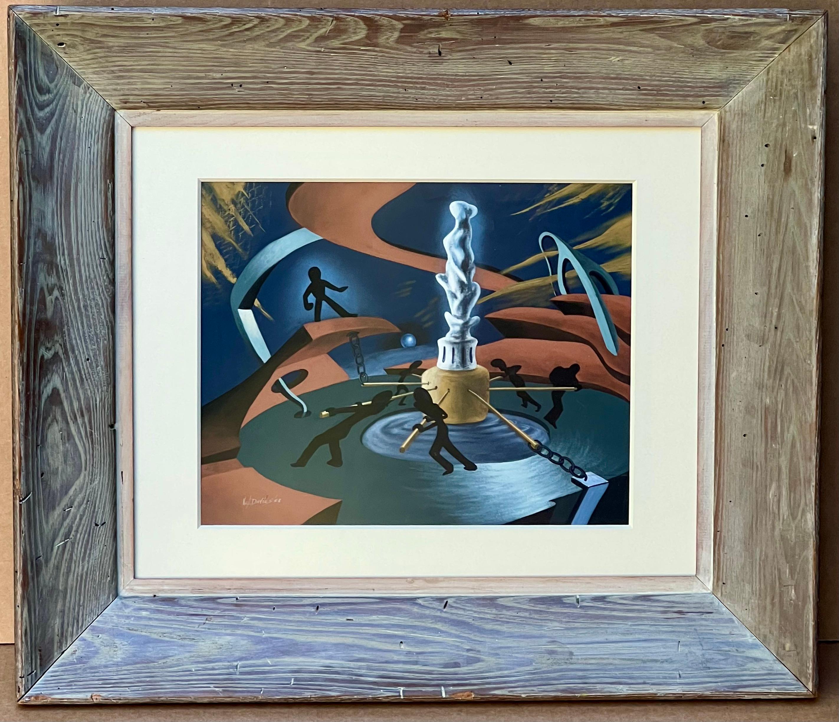 Surreal Figurative Abstract Mid 20th Century Modern Yale WPA Industrial Workers - Painting by Kenneth Davies