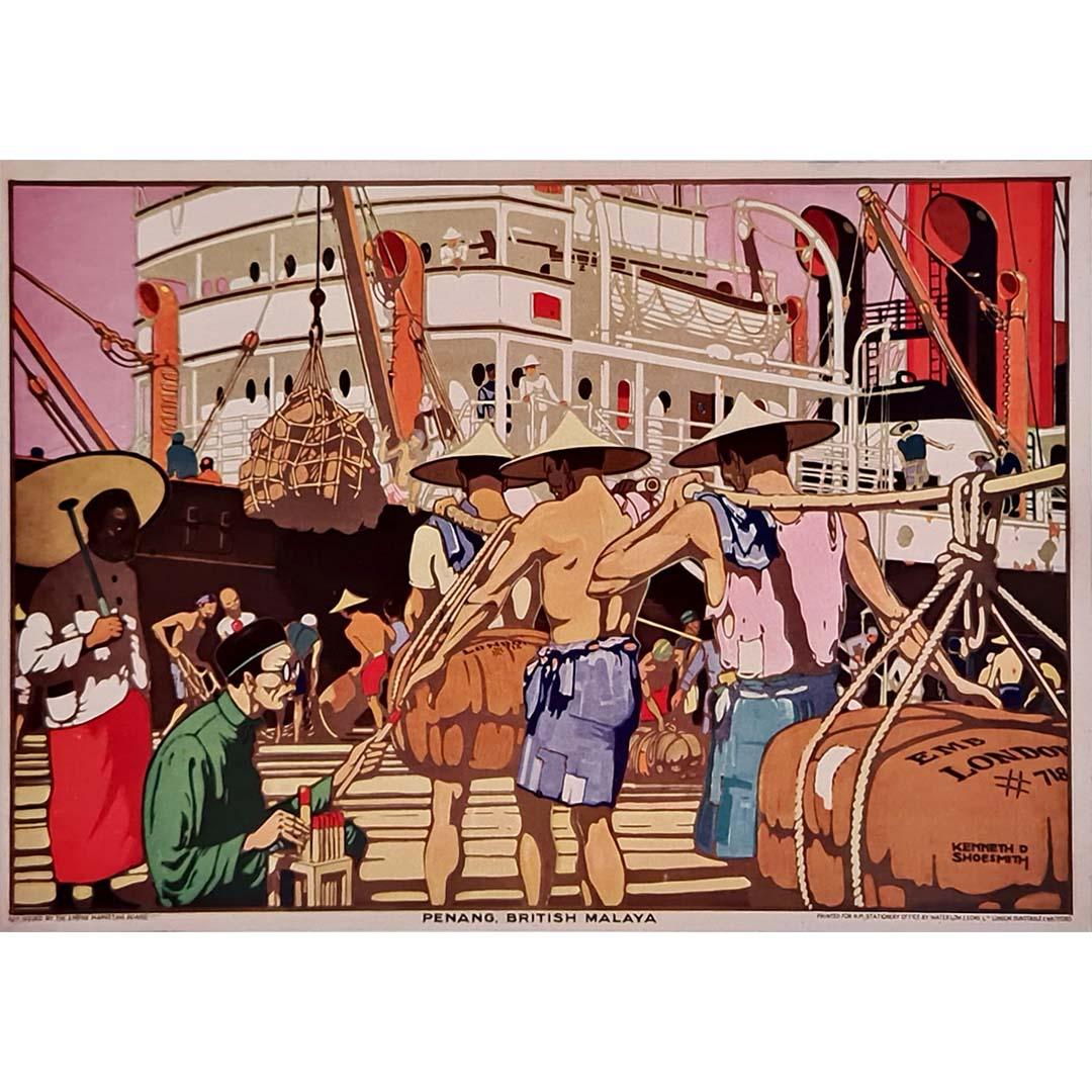 Circa 1930 original poster by Kenneth D. Shoesmith for Penang, British Malaya - Print by Kenneth Denton Shoesmith