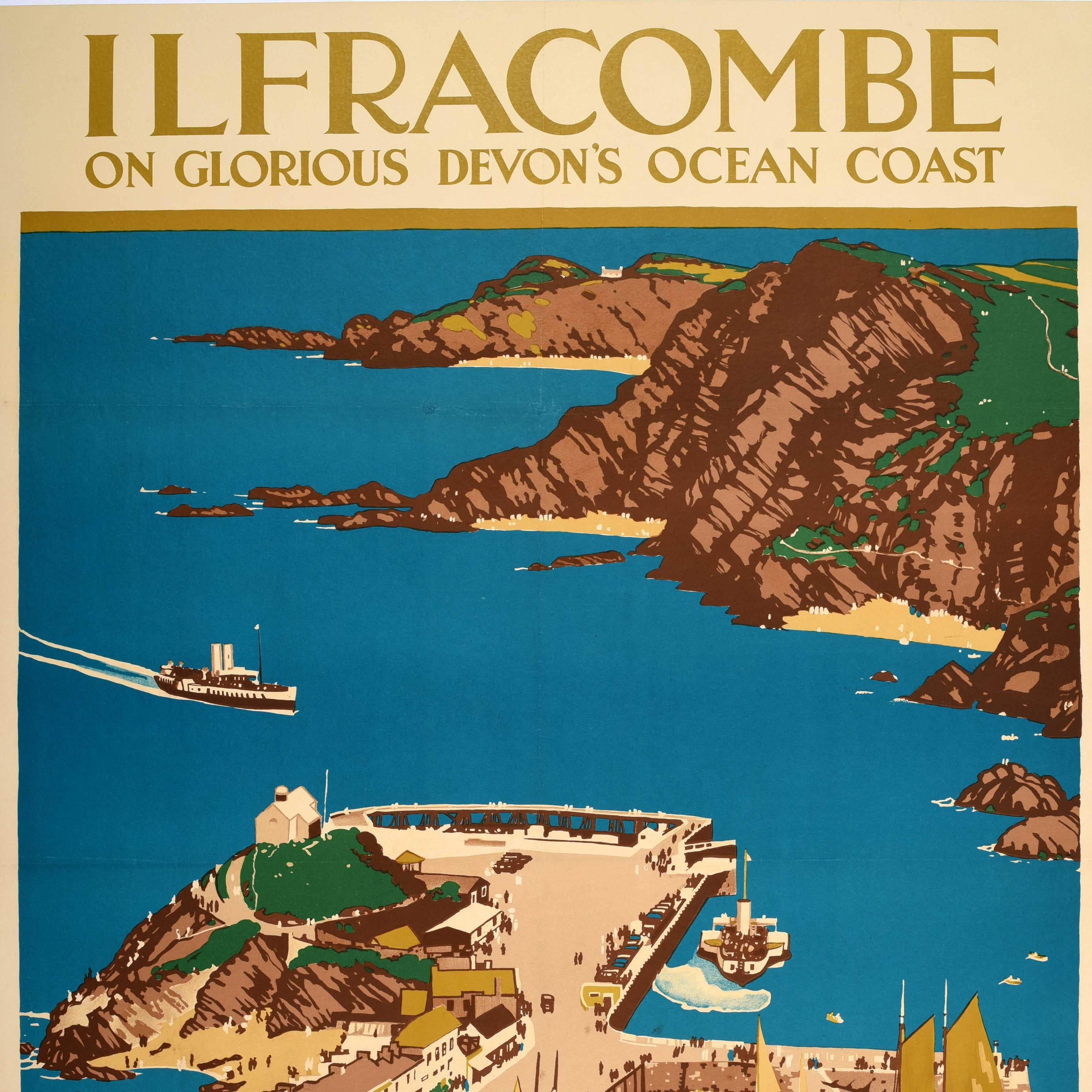 Original Vintage Zug-Reiseplakat Ilfracombe Southern Railway Devon Coast, Devon, Devon (Blau), Print, von Kenneth Denton Shoesmith