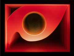 Red Whirl - Illuminated, abstract forms, reflective light wall sculpture