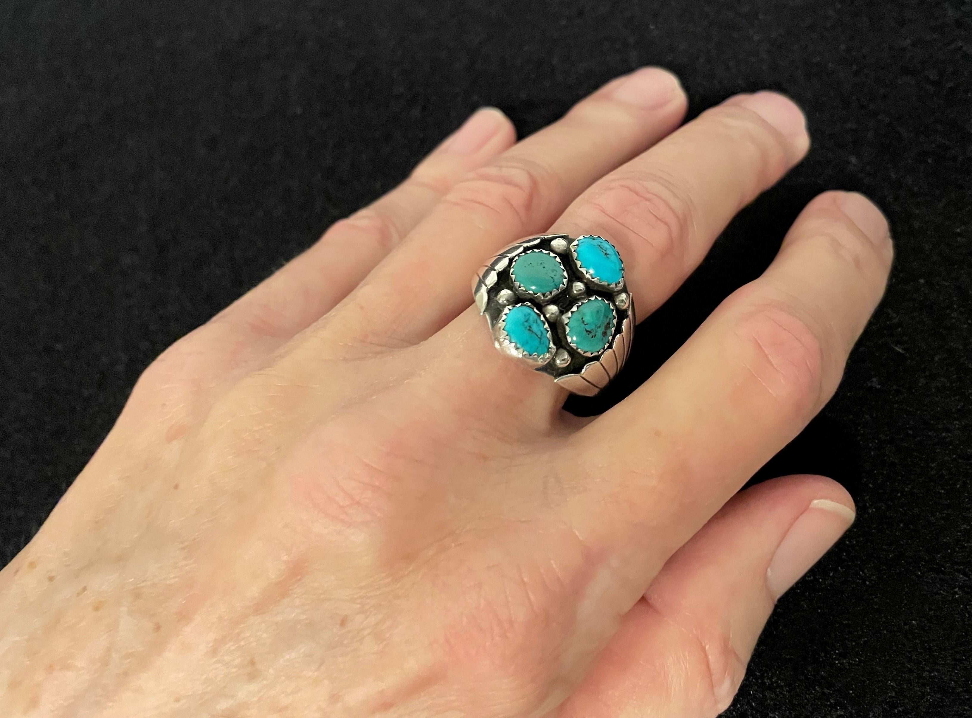 KENNETH ETSITTY - Anello in turchese Navajo e argento - Stati Uniti - Anni '70 circa in vendita 8