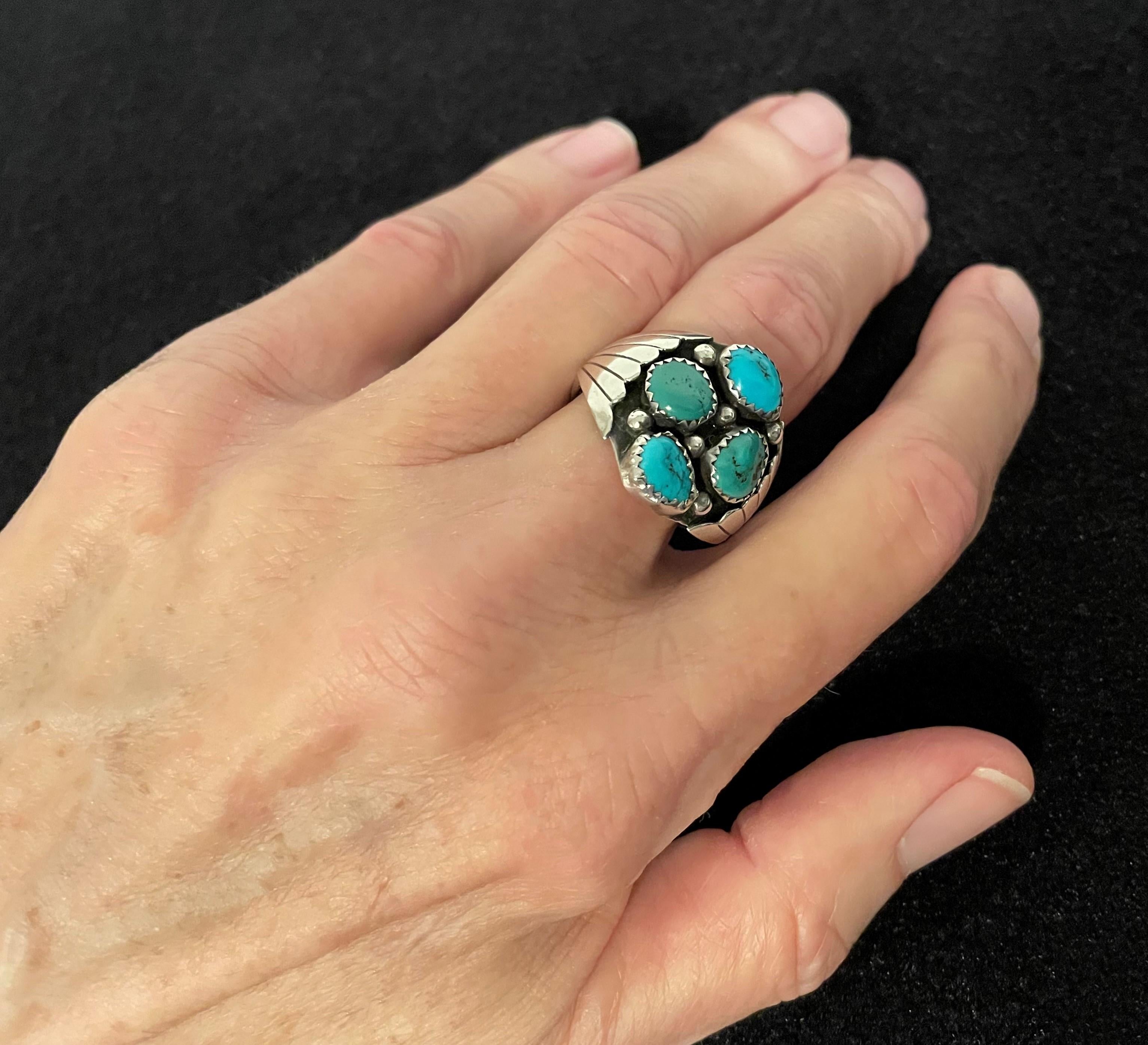 KENNETH ETSITTY - Anello in turchese Navajo e argento - Stati Uniti - Anni '70 circa in vendita 9