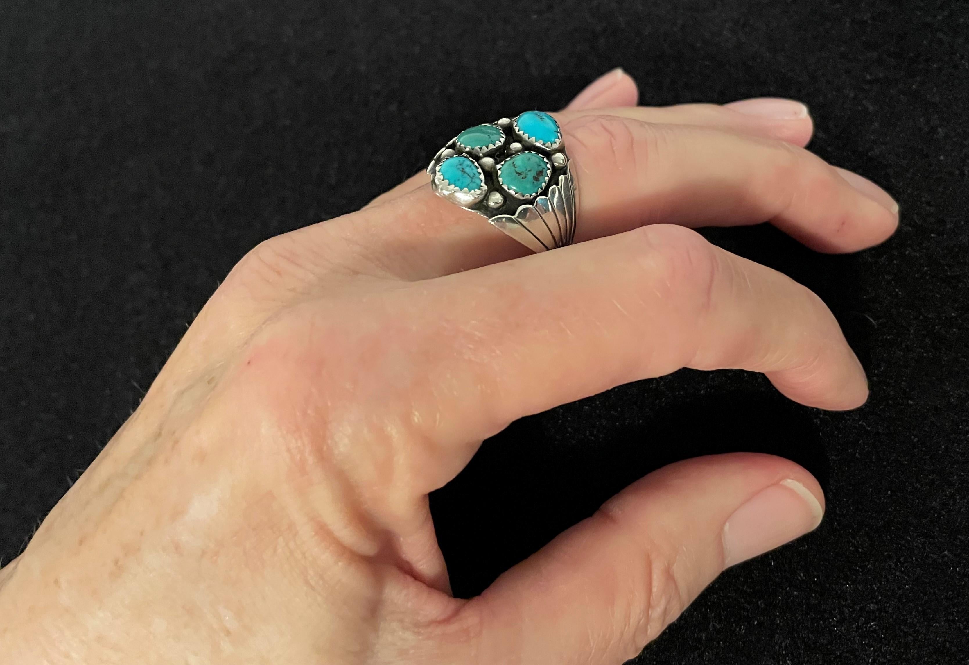 KENNETH ETSITTY - Anello in turchese Navajo e argento - Stati Uniti - Anni '70 circa in vendita 10