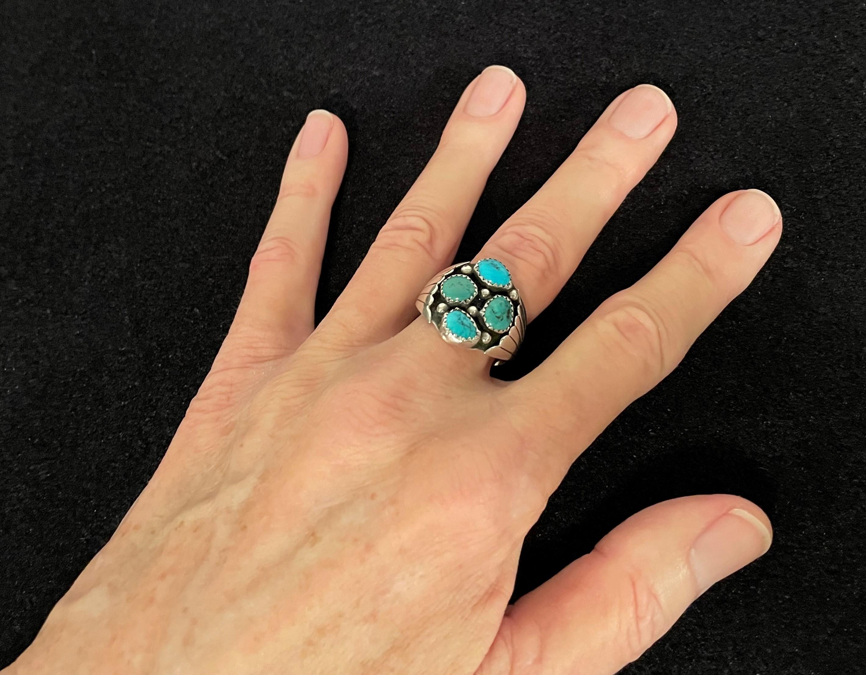 KENNETH ETSITTY - Anello in turchese Navajo e argento - Stati Uniti - Anni '70 circa in vendita 11