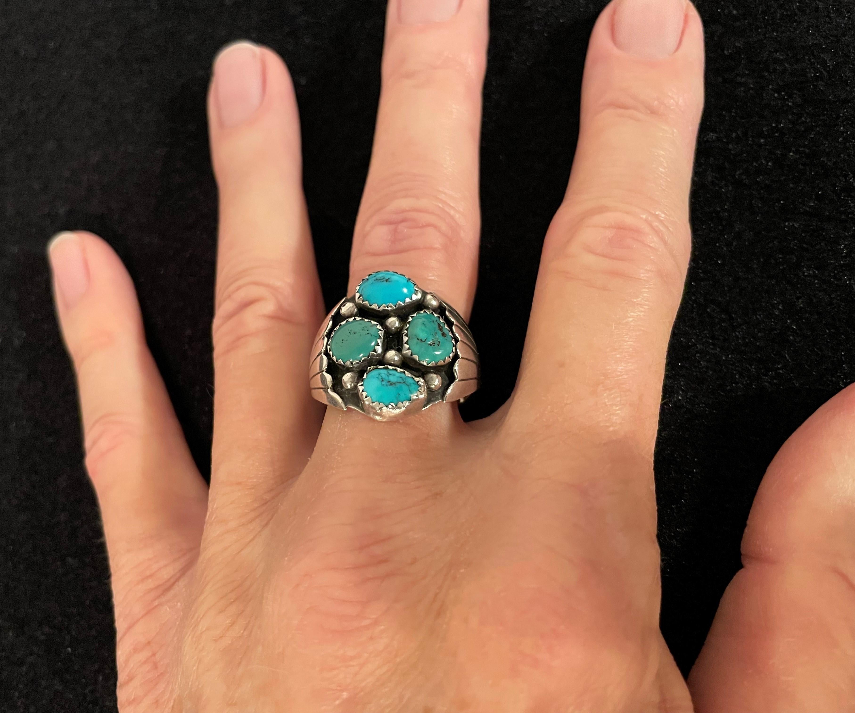 KENNETH ETSITTY - Anello in turchese Navajo e argento - Stati Uniti - Anni '70 circa in vendita 12