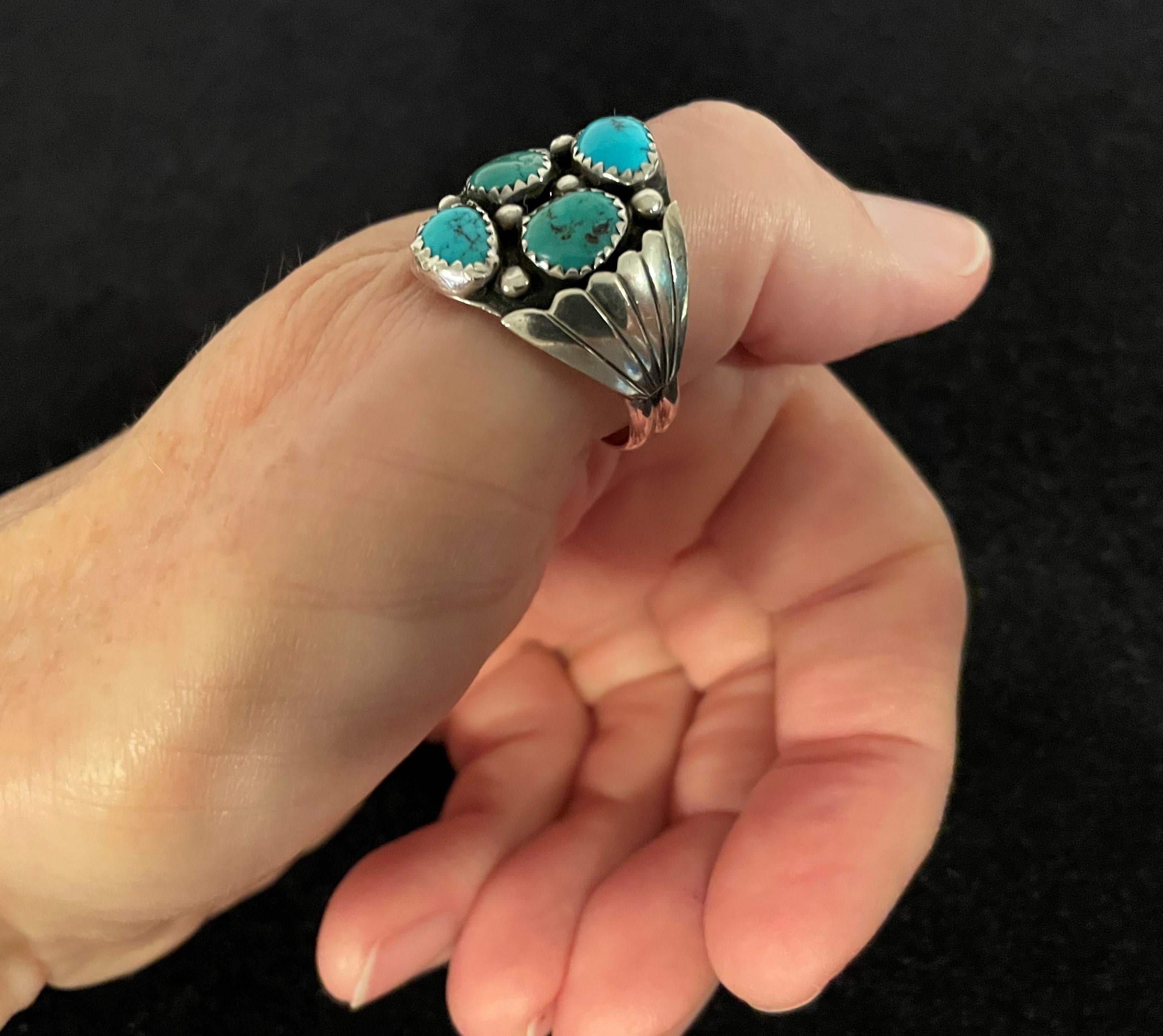 KENNETH ETSITTY - Anello in turchese Navajo e argento - Stati Uniti - Anni '70 circa in vendita 13