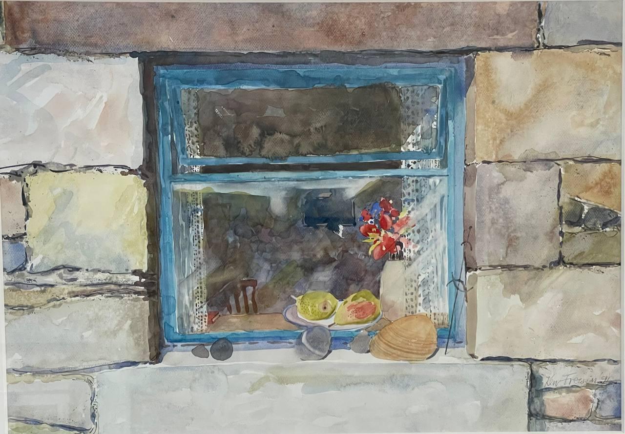 Blaues Fenster – Painting von Kenneth Frewin