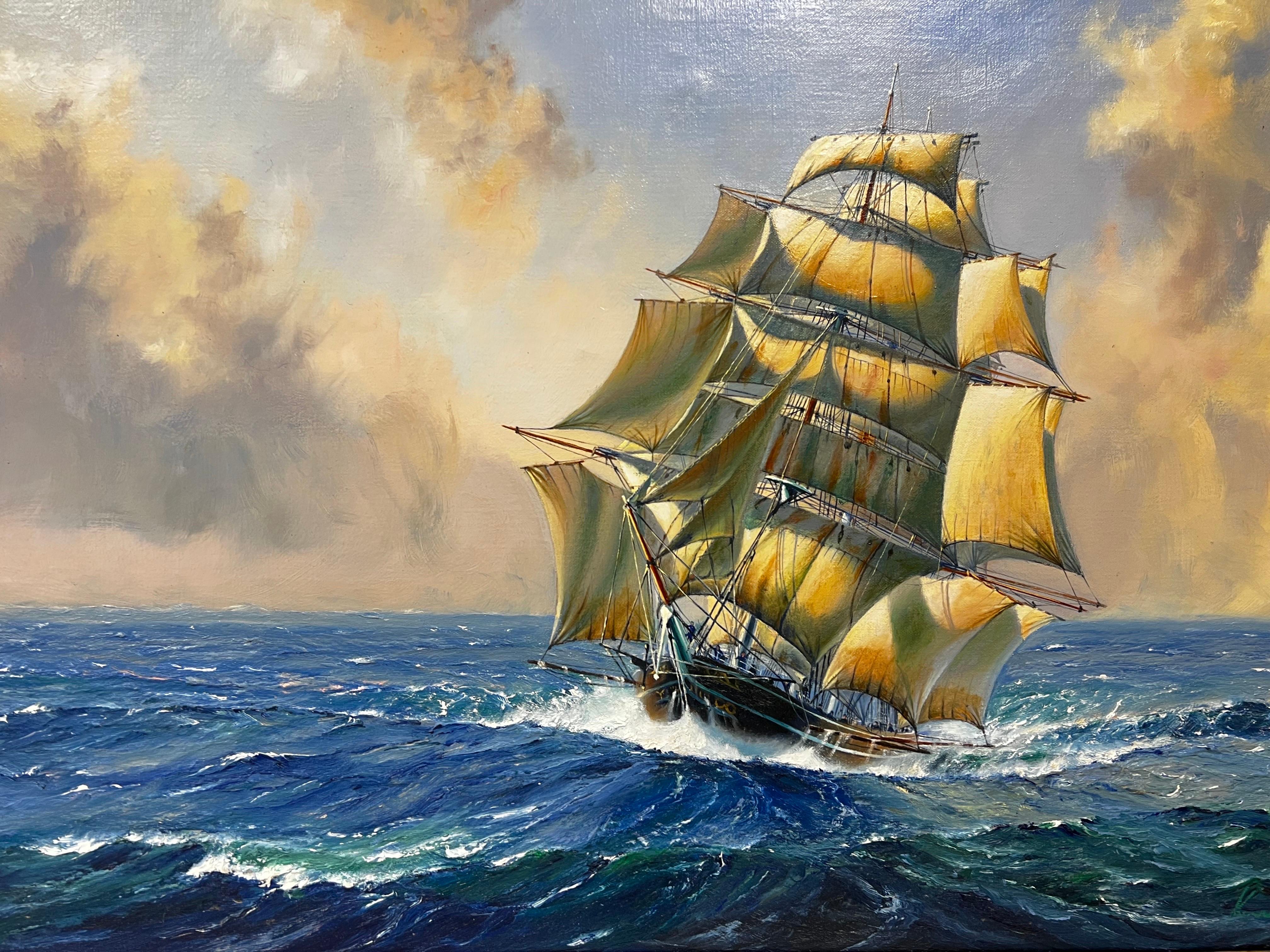Il veliero Cutty Sark in alto mare, enorme dipinto ad olio della marina britannica - Painting Vittoriano di Kenneth Grant