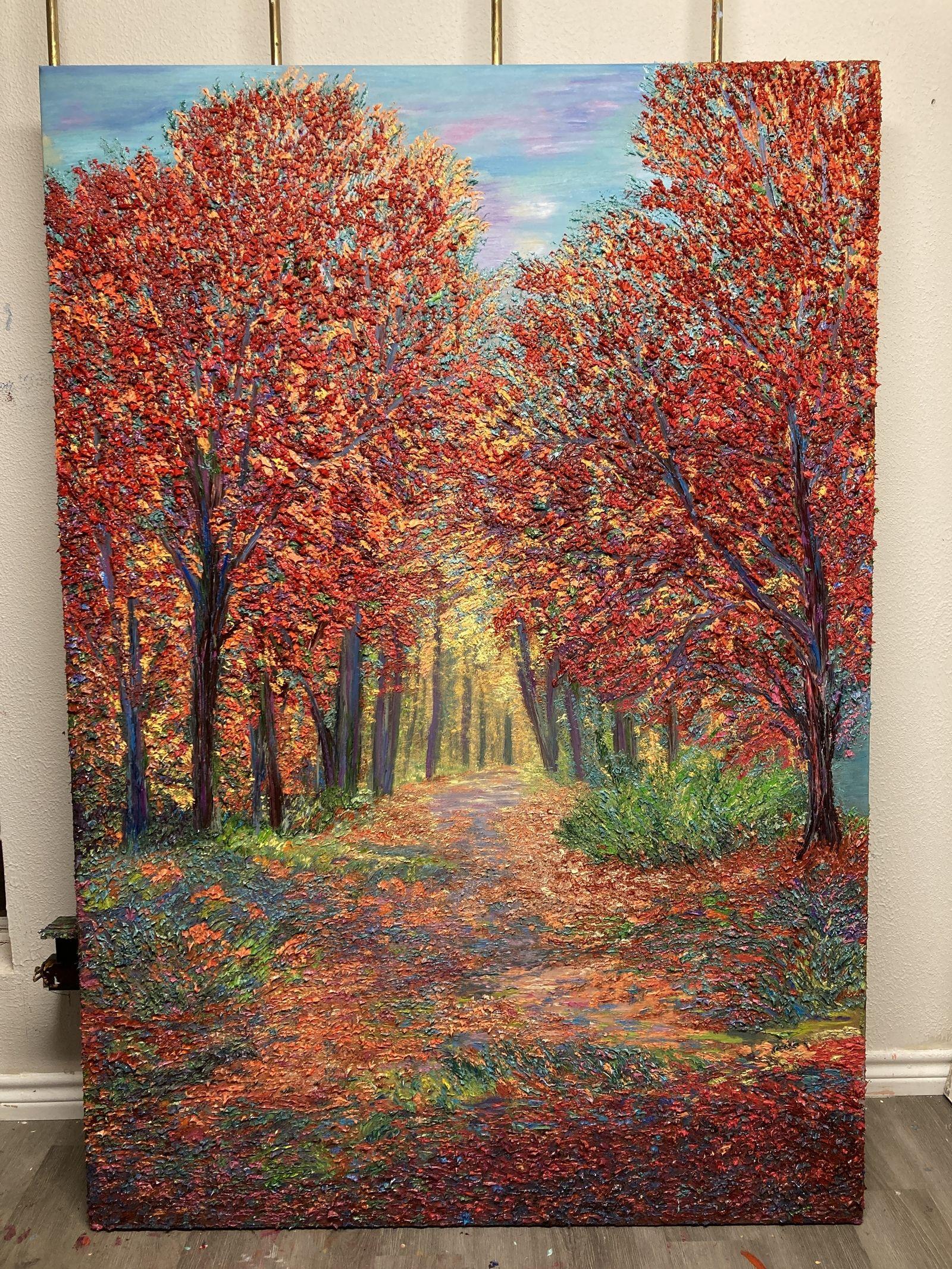 Promenade automnale, peinture, huile sur toile - Impressionnisme Painting par Kenneth Halvorsen