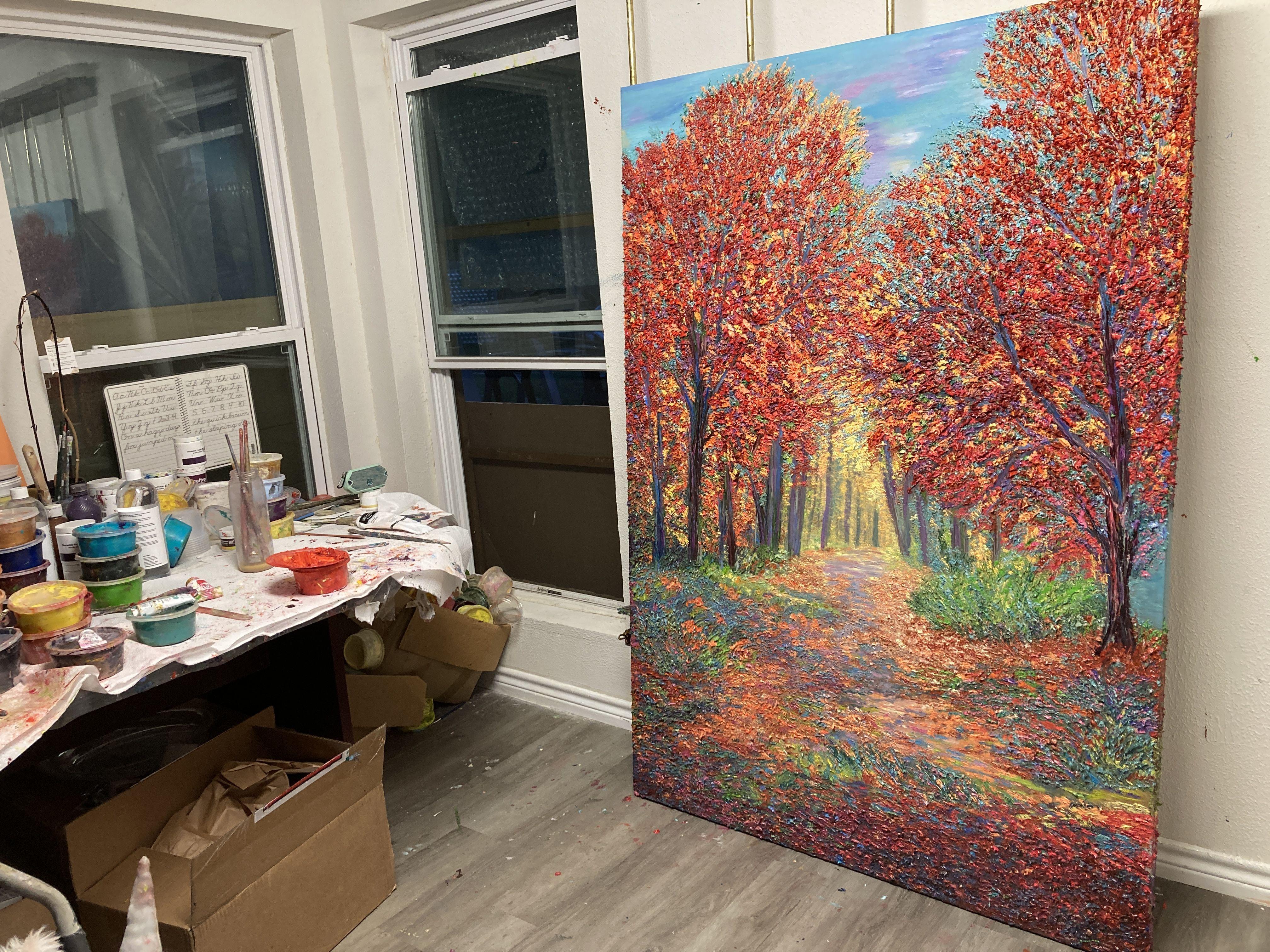 Promenade automnale, peinture, huile sur toile en vente 2