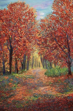 Promenade automnale, peinture, huile sur toile