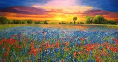 Peinture, huile sur toile, « Bluebonnets Rise »