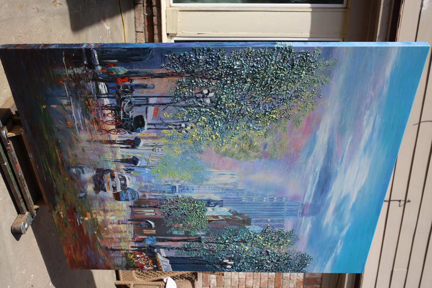 Sognare in un giorno di pioggia, Pittura, Olio su tela - Painting Impressionismo di Kenneth Halvorsen