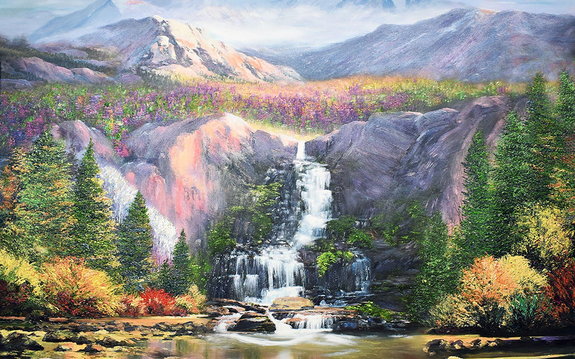 : â€œThis is another memory of the Denali in Alaska. Wildflowers abound as the earth is fed by the minerally nutritious mountain waters.â€    You can almost hear the cascade of water as the mountain stream becomes a lake. Featuring a reflective