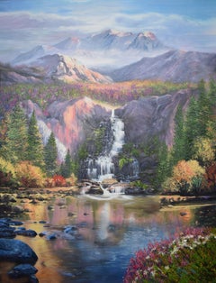 Majestueux chutes, peinture à l'huile sur toile