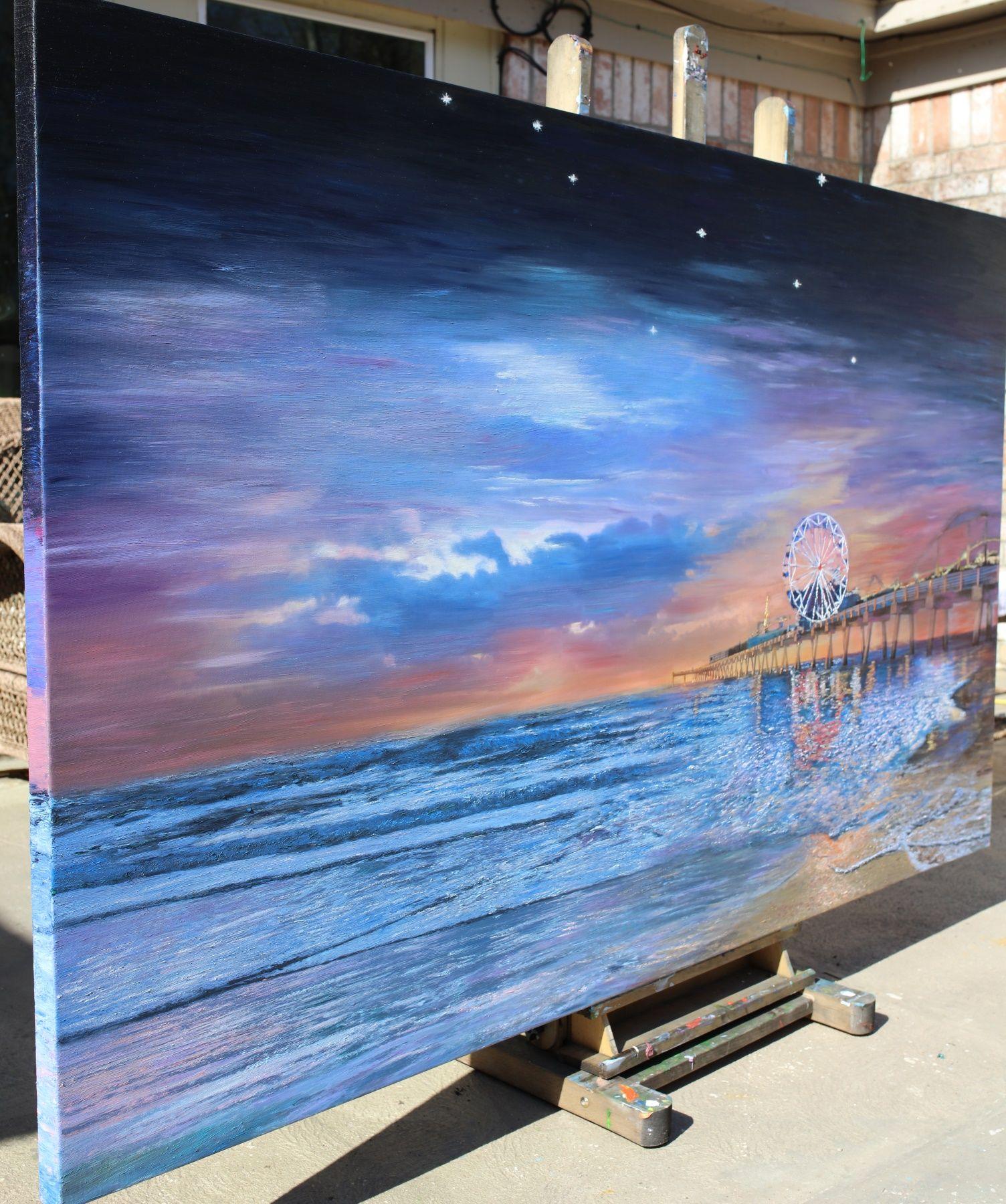 Jetée de plaisance, peinture, huile sur toile - Impressionnisme Painting par Kenneth Halvorsen