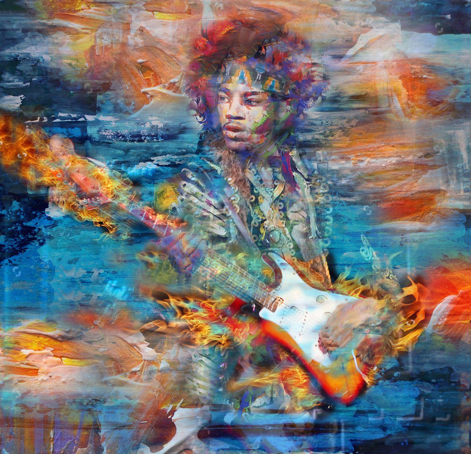 Still revered as the king of the electric guitar, Jimi Hendrix was more than just an amazing musician. He was a poet, a visionary and of course a wild man. Captured here is the spirit of the genius as he sings, "let me stand next to your fire," from