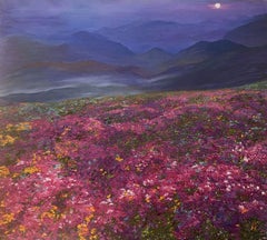 Tapisserie de collines et de prairies, peinture, huile sur toile