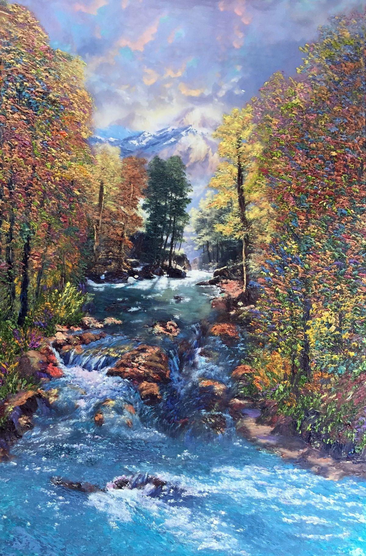 La strada meno battuta, Pittura, Olio su tela - Painting di Kenneth Halvorsen