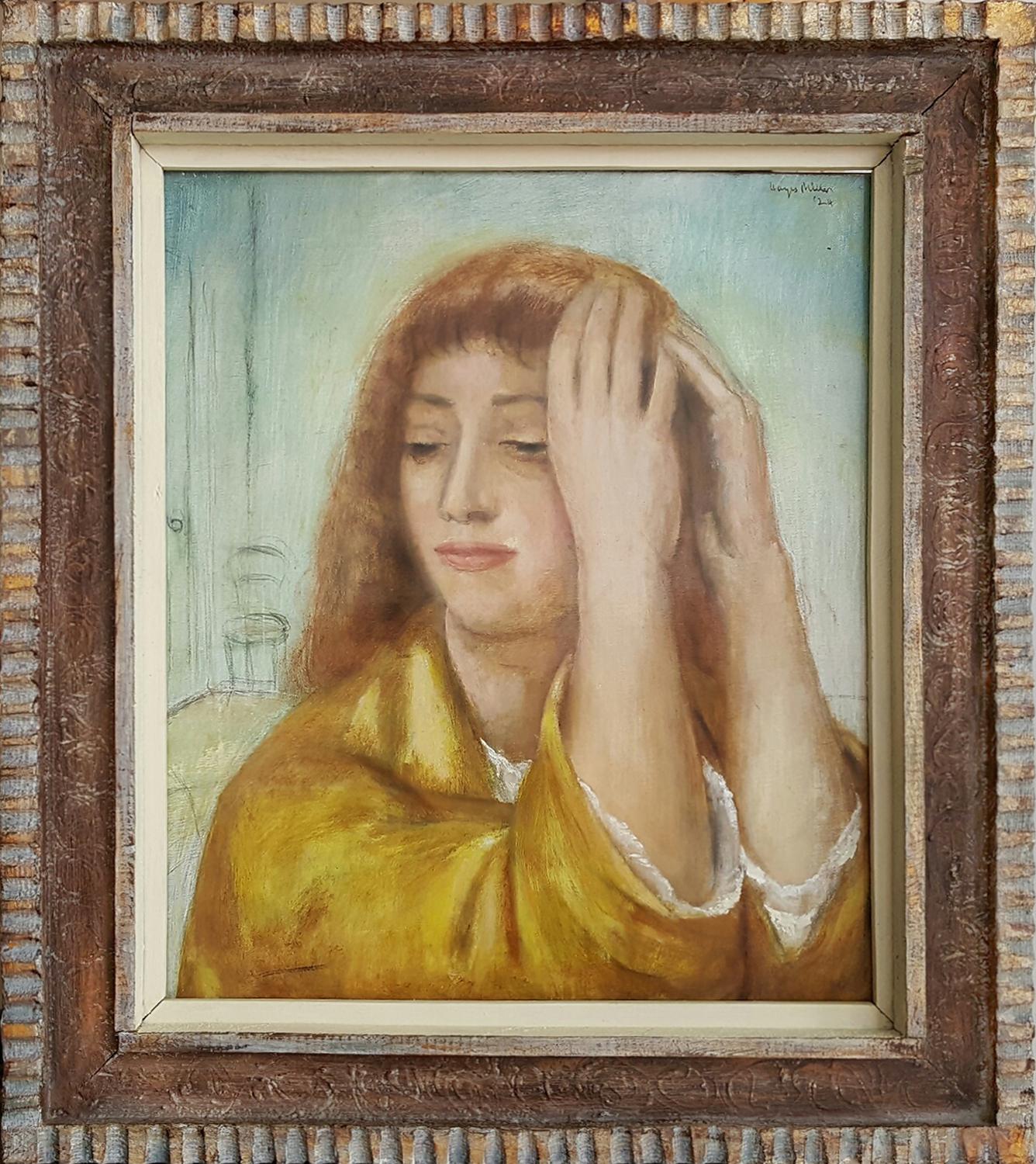 Figurative Painting Kenneth Hayes Miller - Portrait d'une femme perdue dans la pensée