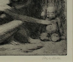 "Play, " Figurative Etching Nude with Children signed by Kenneth Hayes Miller
