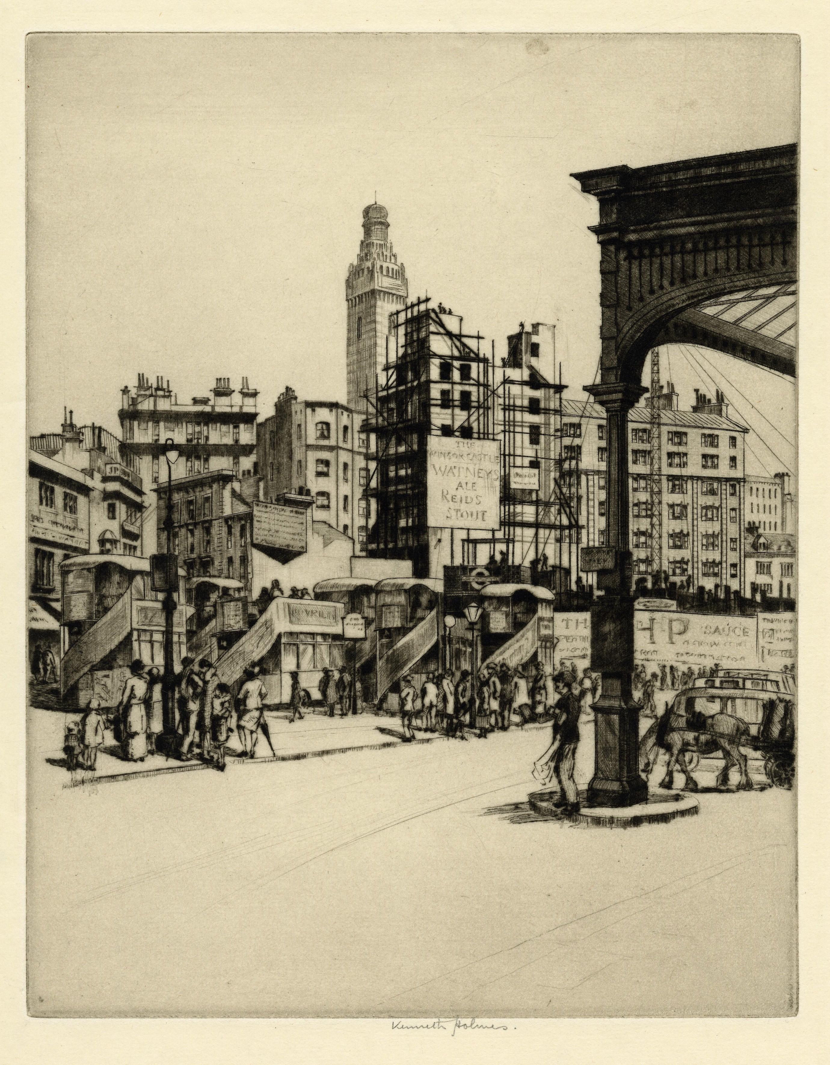 Kenneth Holmes, A.R.C.A. Landscape Print - Victoria Station (London)