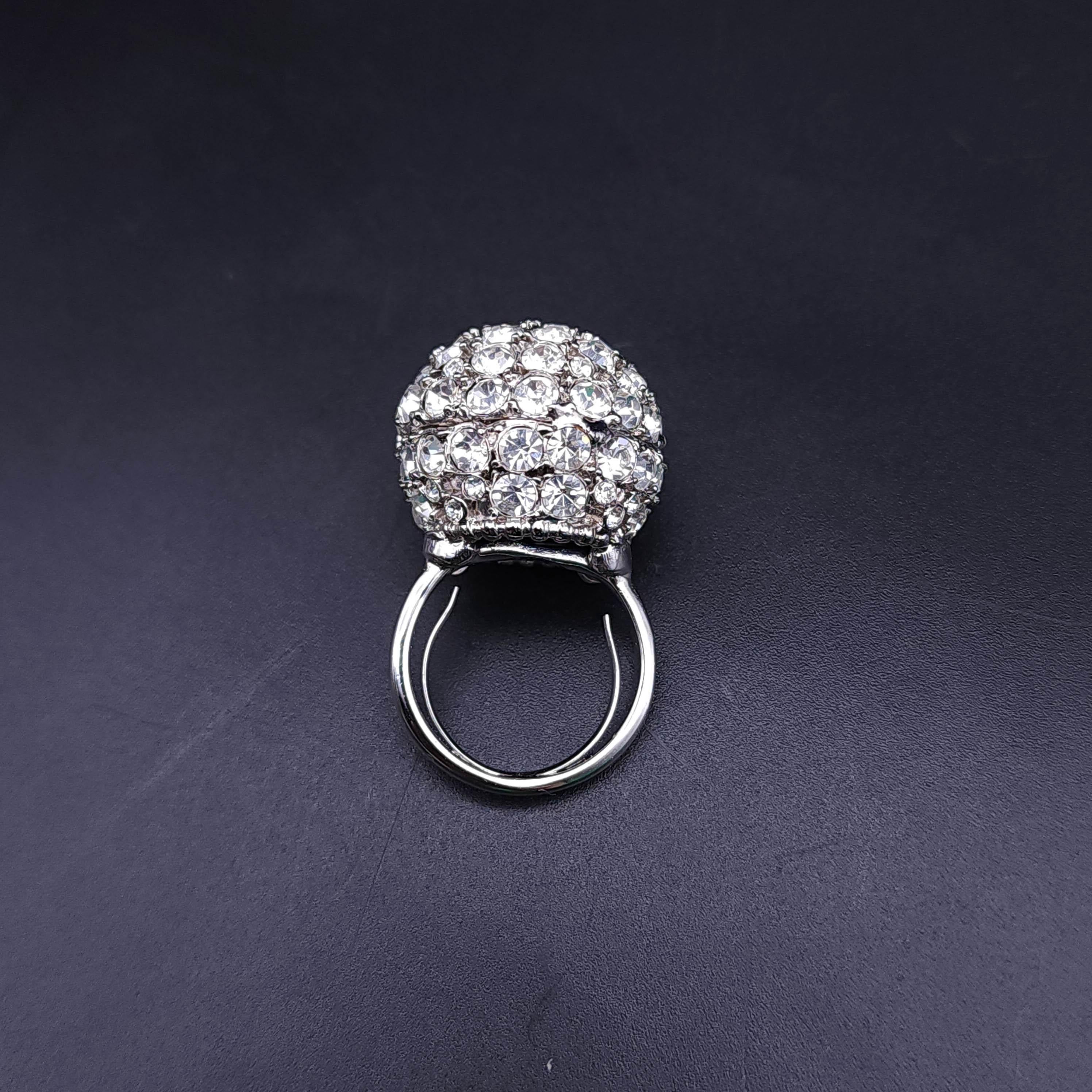 Retro Kenneth J Lane KJL Pave Crystal Disco Ball Cocktail Ring, Silver Tone Sz 4-8 For Sale