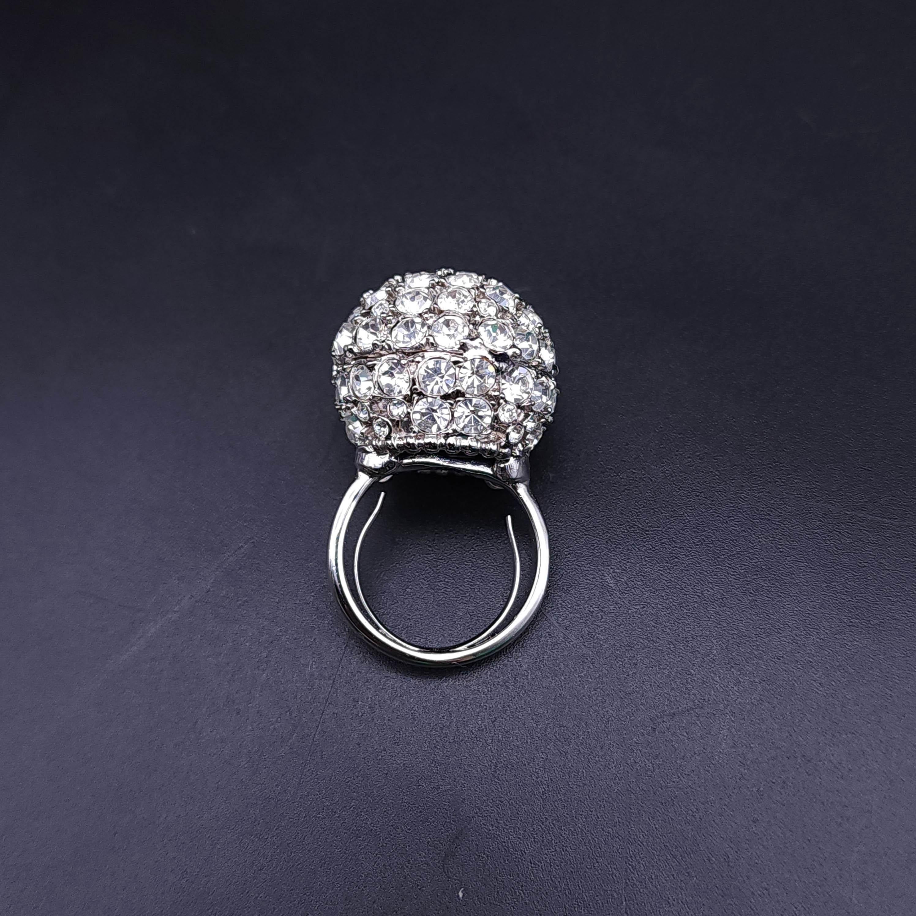 Retro Kenneth J Lane KJL Pave Crystal Disco Ball Cocktail Ring, Silver Tone Sz 4-8