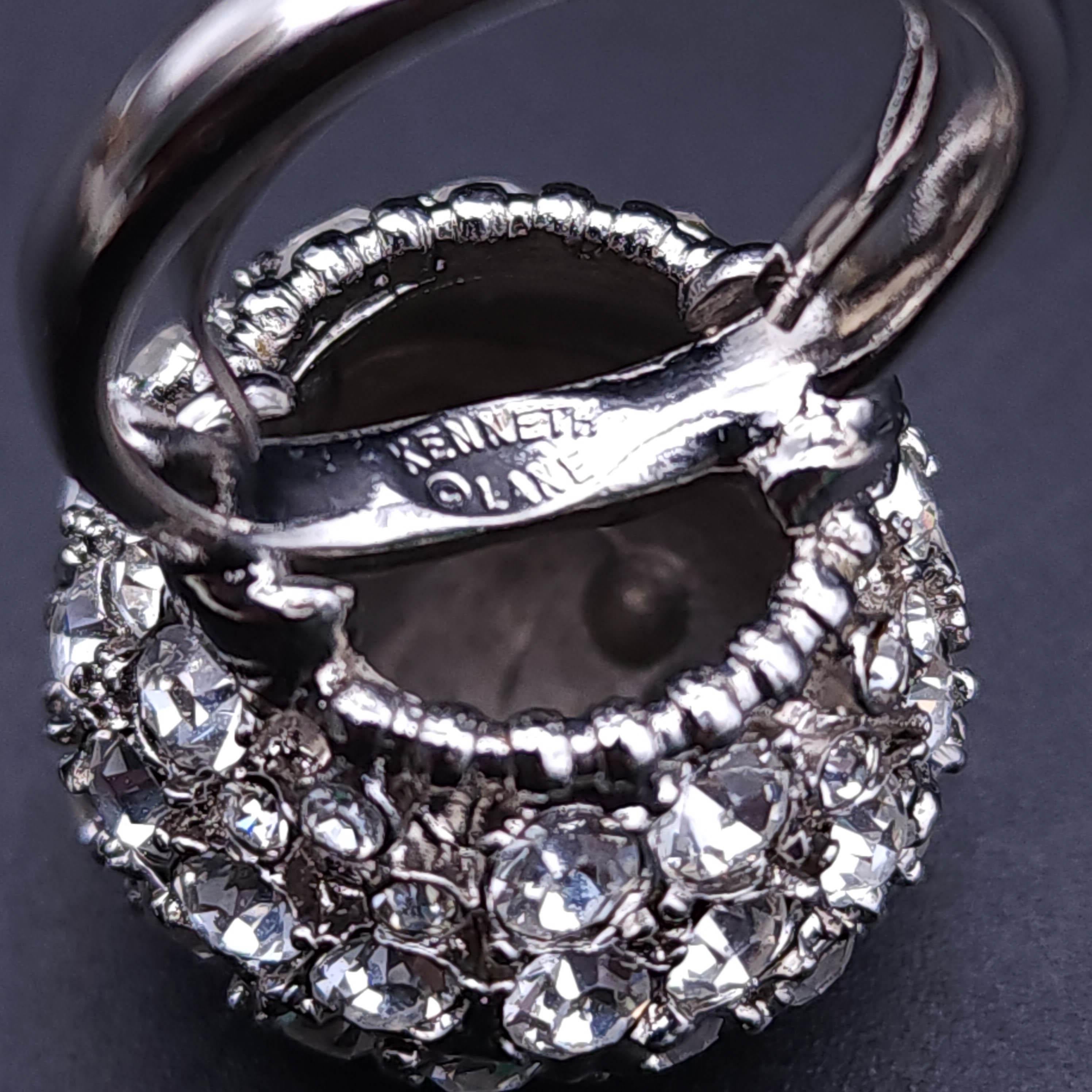 Round Cut Kenneth J Lane KJL Pave Crystal Disco Ball Cocktail Ring, Silver Tone Sz 4-8 For Sale