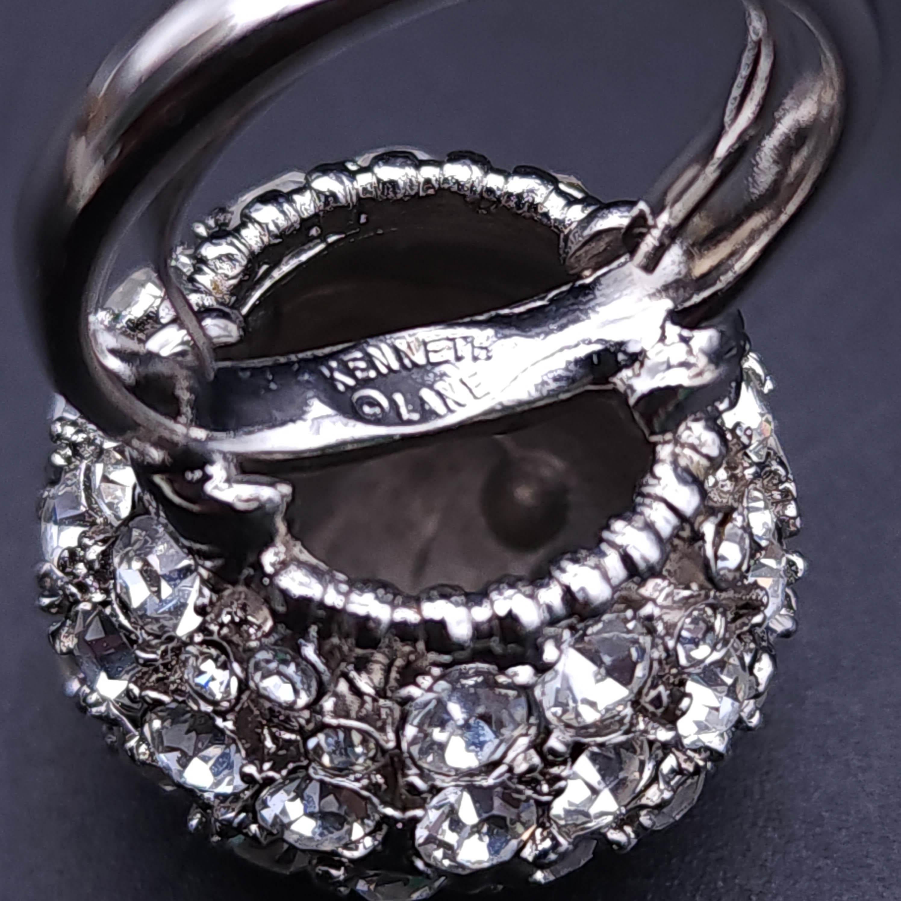 Round Cut Kenneth J Lane KJL Pave Crystal Disco Ball Cocktail Ring, Silver Tone Sz 4-8