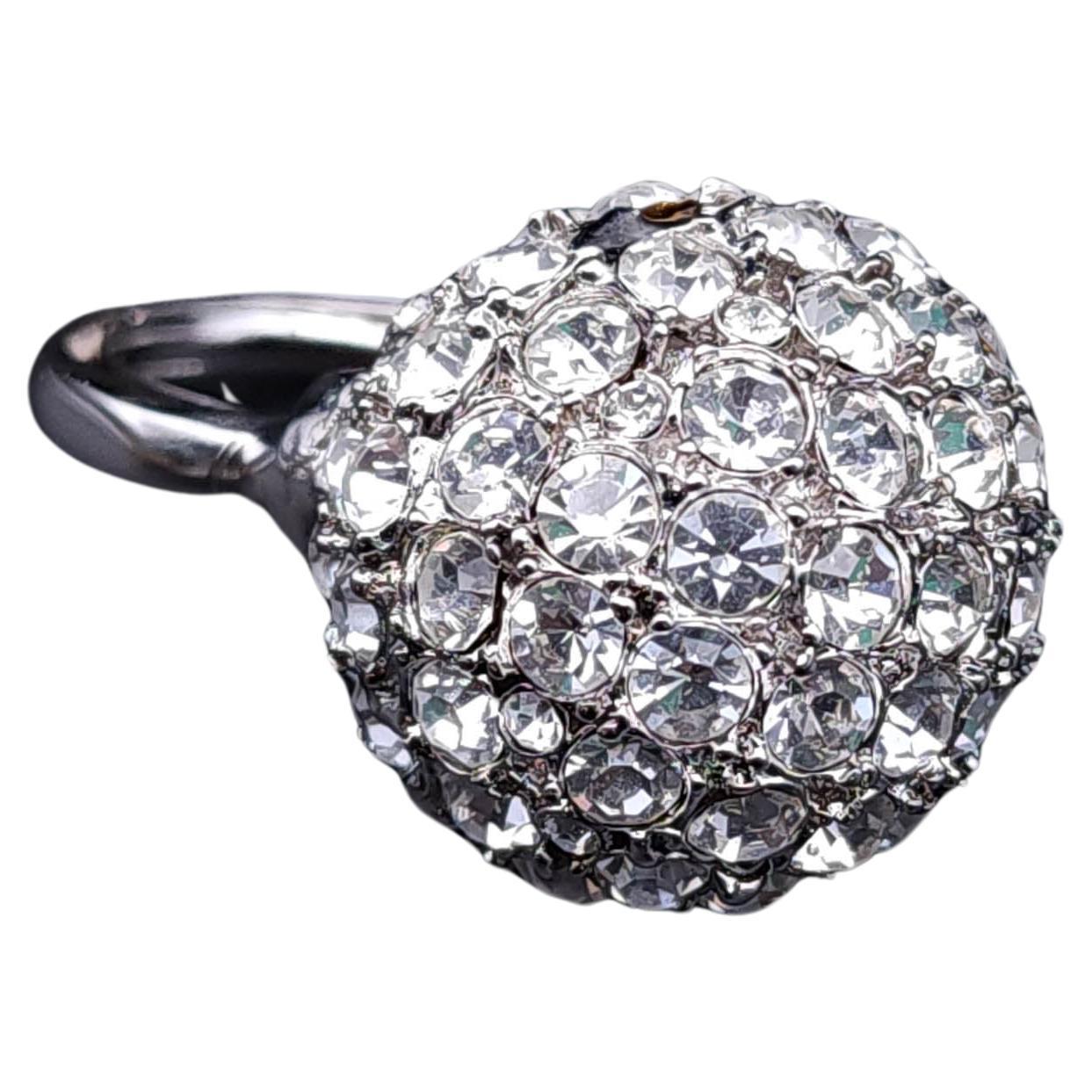 Kenneth J Lane KJL Pave Crystal Disco Ball Cocktail Ring, Silver Tone Sz 4-8 For Sale