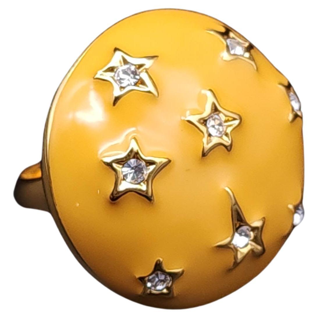 Kenneth J Lane KJL Yellow Star Cocktail Ring, Enamel & Crystals Gold Tone Sz 4-8