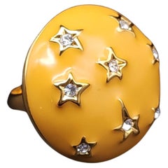 Kenneth J Lane KJL Yellow Star Cocktail Ring, Enamel & Crystals Gold Tone Sz 4-8