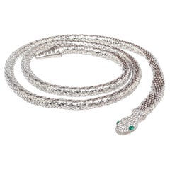 Kenneth J Lane Silver Snake Necklace Green Eyes