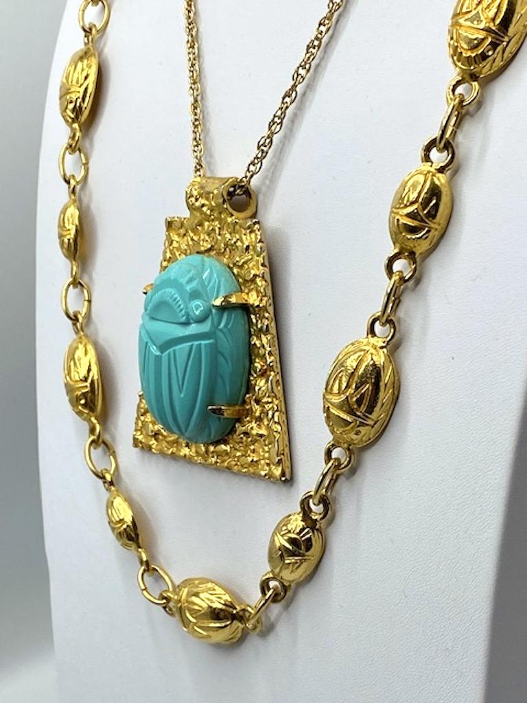 Kenneth Jay Lane 1970 / 1980s Egyptian Revival Scarab Link Necklace For Sale 4