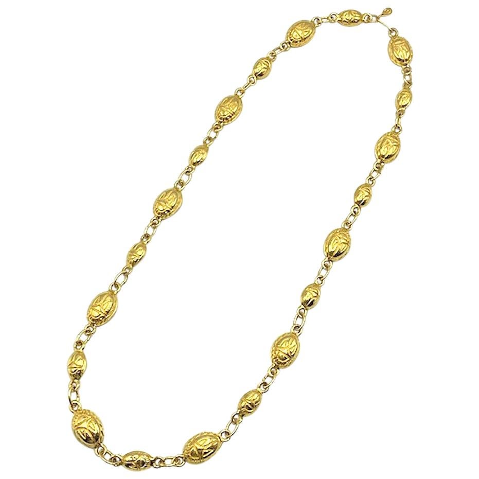 Kenneth Jay Lane 1970 / 1980s Egyptian Revival Scarab Link Necklace